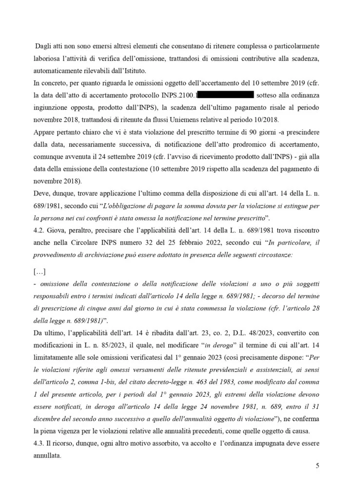 Documento: 12198410s, pagina 5 — 4 ORDINANZE INGIUNZIONE ANNULLATE. INPS CONDANNATA