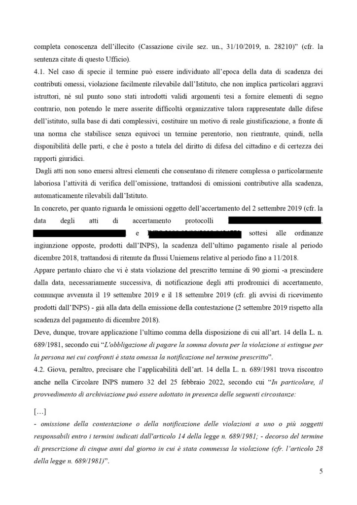 Documento: 23025774s, pagina 5 — 4 ORDINANZE INGIUNZIONE ANNULLATE. INPS CONDANNATA