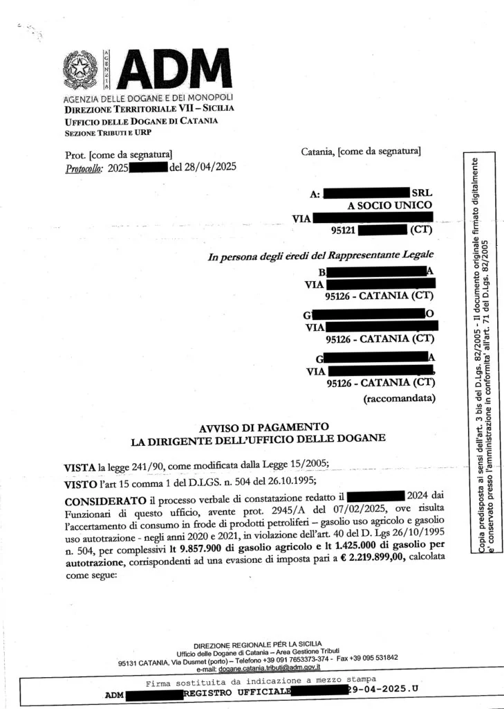 Avviso: DOC.1 DI PAGAMENTO, pagina 1 — Rinucia all'eredità e Debiti Fiscali
