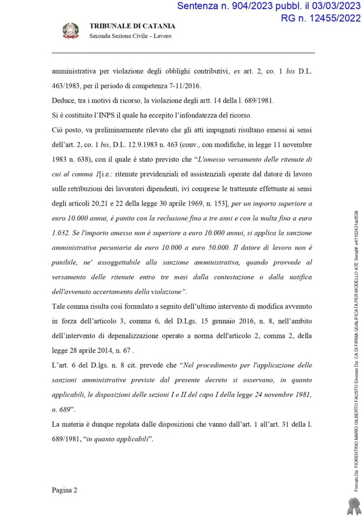 Sentenza: 904 23, pagina 2 — PRIMO ANNULLAMENTO PER DECADENZA DELLE ORDINANZE I