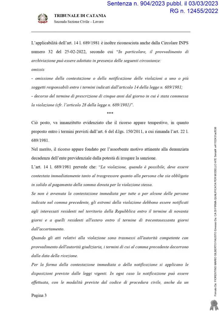 Sentenza: 904 23, pagina 3 — PRIMO ANNULLAMENTO PER DECADENZA DELLE ORDINANZE I