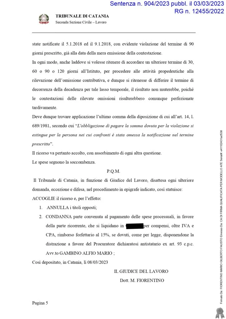 Sentenza: 904 23, pagina 5 — PRIMO ANNULLAMENTO PER DECADENZA DELLE ORDINANZE I