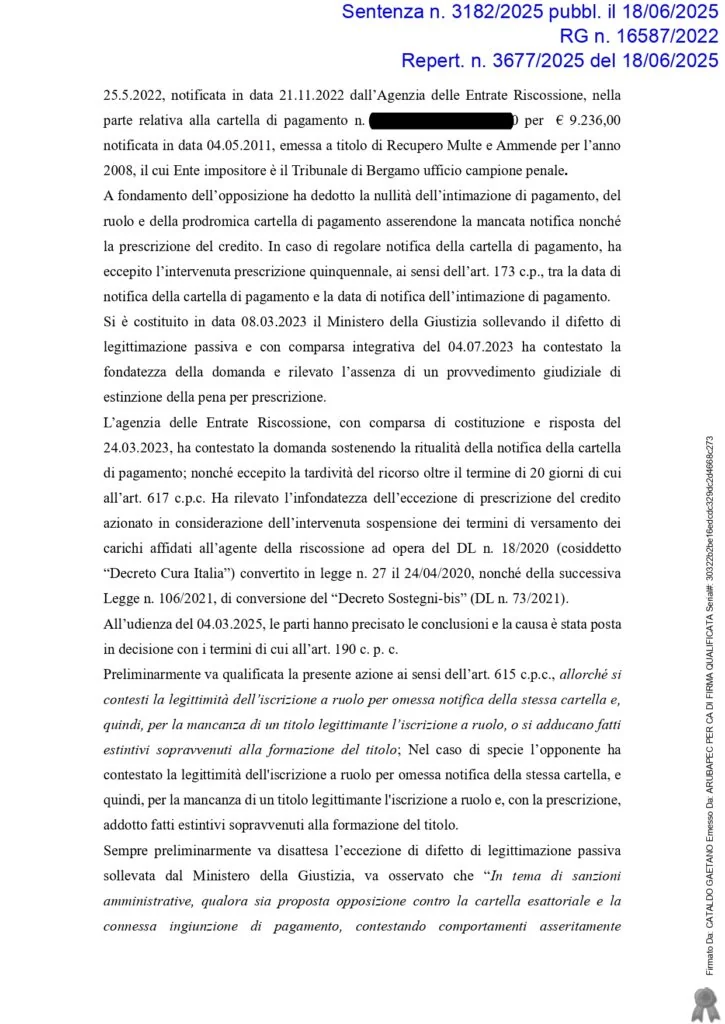 Sentenza: SCONTRINO, pagina 2 — TRIBUNALE ORDINARIO DI CATANIA - PRESCRIZIONE MULT