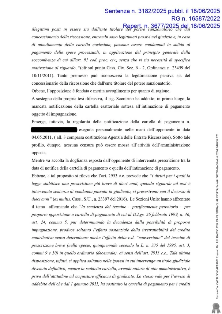 Sentenza: SCONTRINO, pagina 3 — TRIBUNALE ORDINARIO DI CATANIA - PRESCRIZIONE MULT