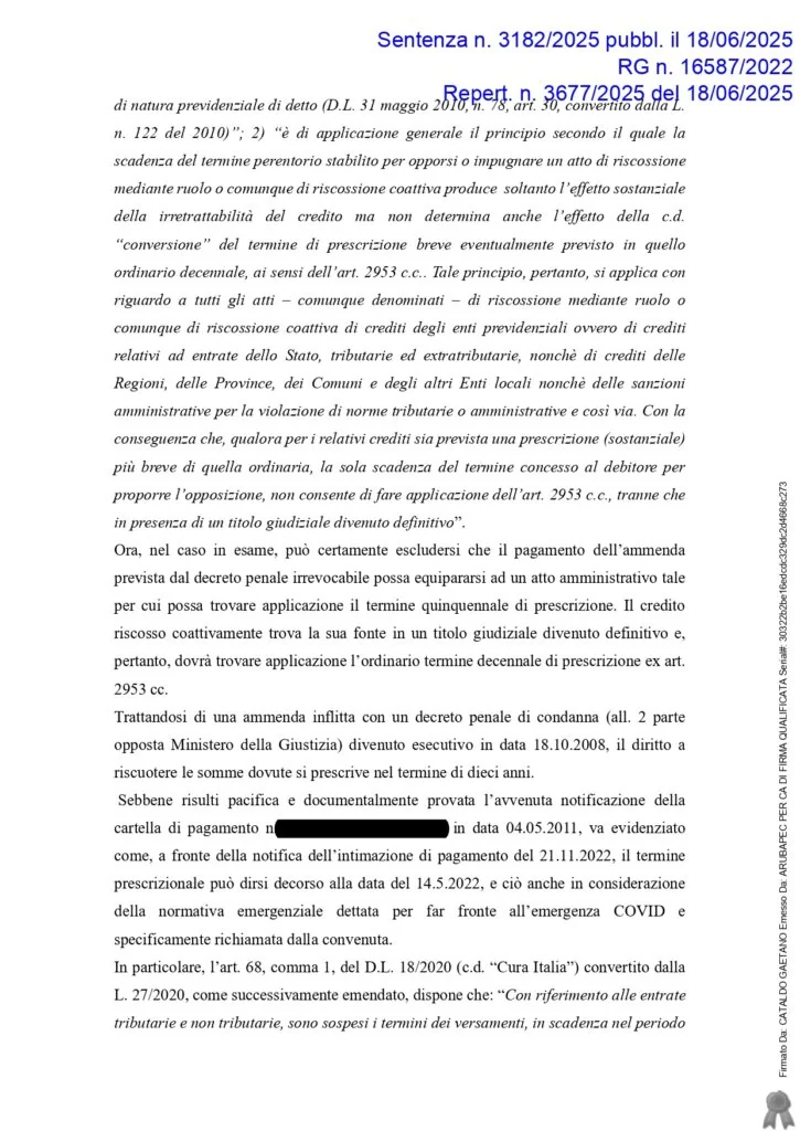 Sentenza: SCONTRINO, pagina 4 — TRIBUNALE ORDINARIO DI CATANIA - PRESCRIZIONE MULT