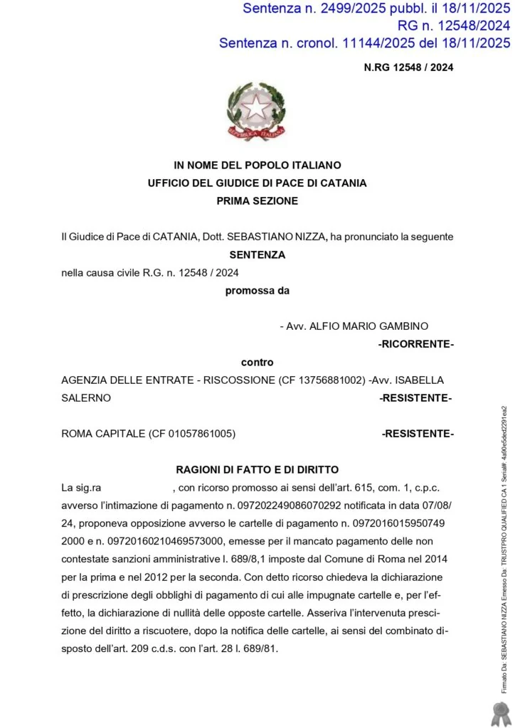 Sentenza, pagina 1 — PRESCRIZIONE E SOSPENSIONE COVID