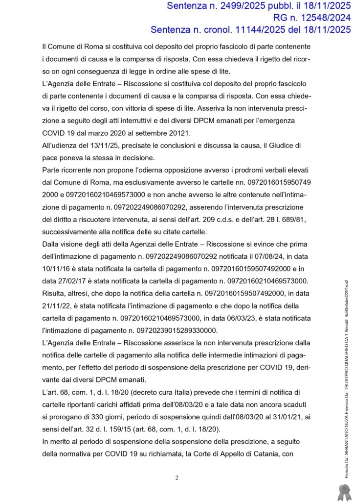 Sentenza, pagina 2 — PRESCRIZIONE E SOSPENSIONE COVID