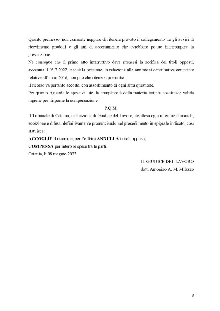 Sentenza, pagina 5 — ORDINANZA INGIUNZIONE DA €19.000,00. ANNULLAMENTO