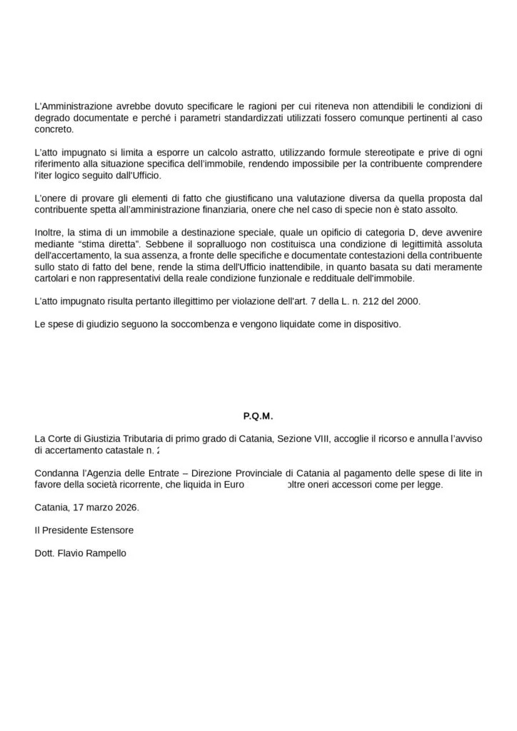 Sentenza: RG 000059 2026 UD 17032026, pagina 3 — Rettifica Rendita Catastale