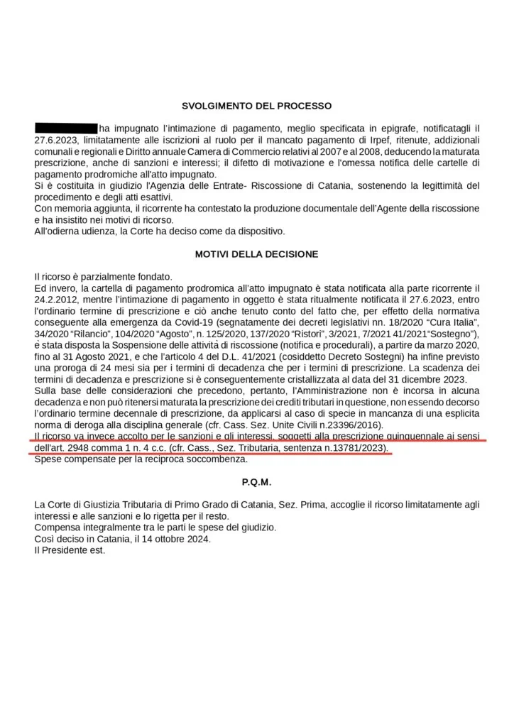 Sentenza: RG 004021 2022 UD 14102024, pagina 2 — PRESCRIZIONE QUINQUENNALE SANZIONI ED INTERESSI
