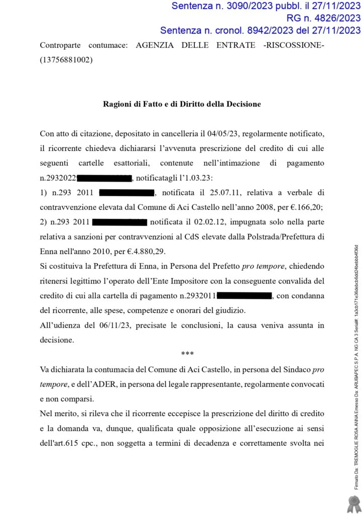Sentenza, pagina 2 — ANNULLATE OLTRE 5 MILA EURO DI SANZIONI AL CODICE