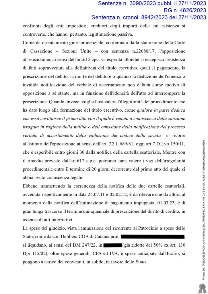 Sentenza, pagina 3 — ANNULLATE OLTRE 5 MILA EURO DI SANZIONI AL CODICE