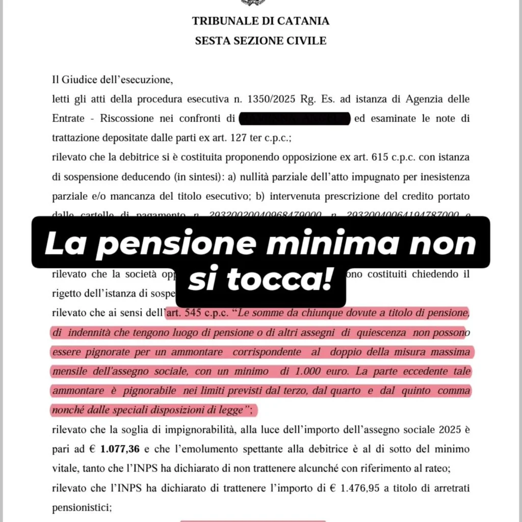 Documento: pagina — LA PENSIONE MININA IMPIGNORABILE. PIGNORAMENTO DIC