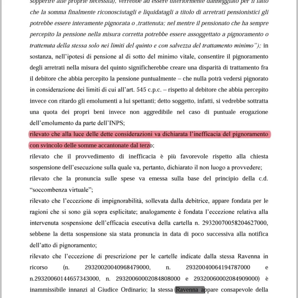 Documento: pagina — LA PENSIONE MININA IMPIGNORABILE. PIGNORAMENTO DIC