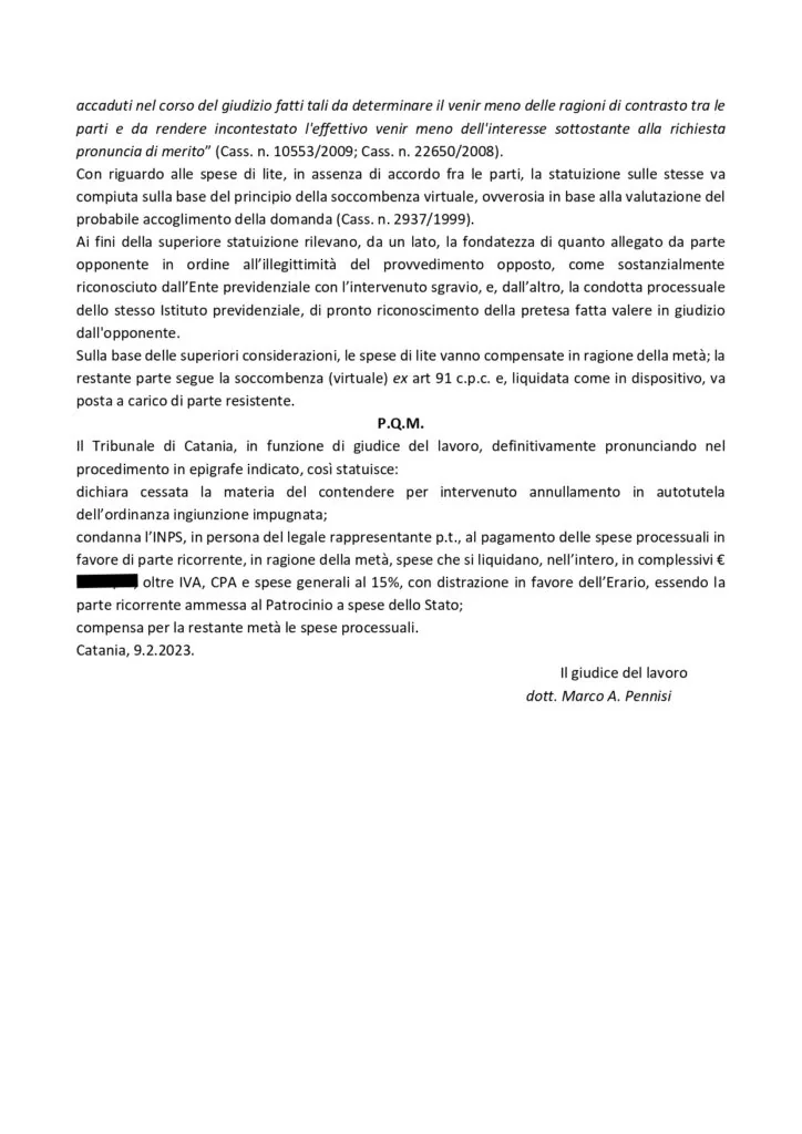 Sentenza, pagina 2 — ORDINANZA INGIUNZIONE INPS 2017 DI € 17.500,00 ANN
